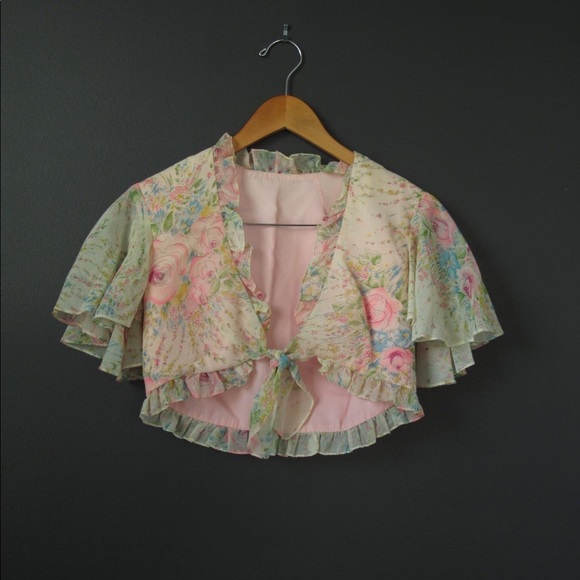 Vintage Tie Front Crop Top Bell Sleeves - Picture 4 of 4